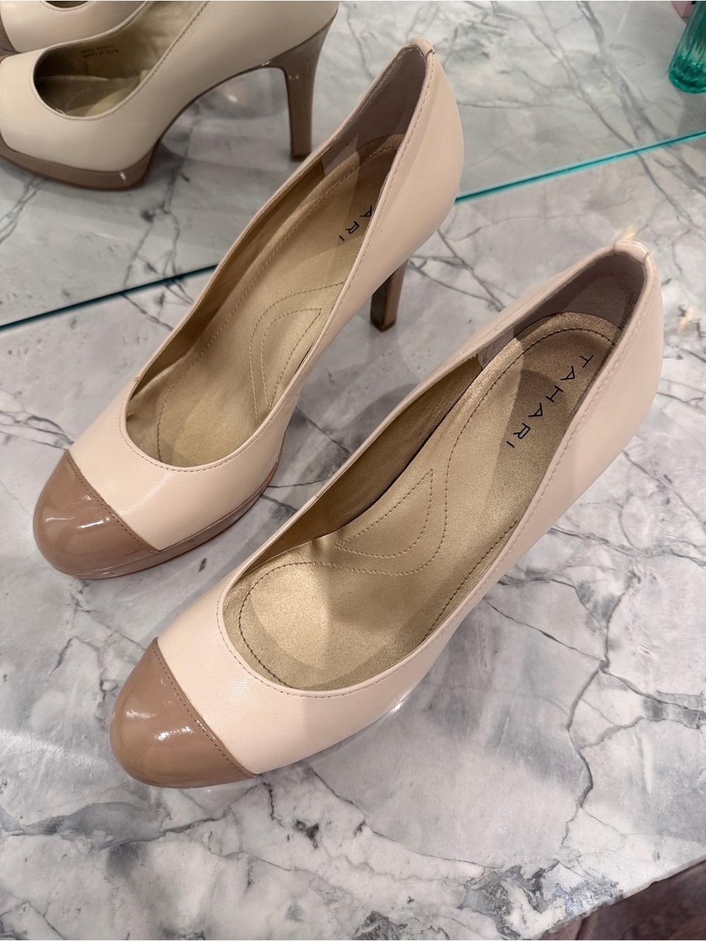 Tahari Blush and Taupe Two-Tone Cap-Toe Heels